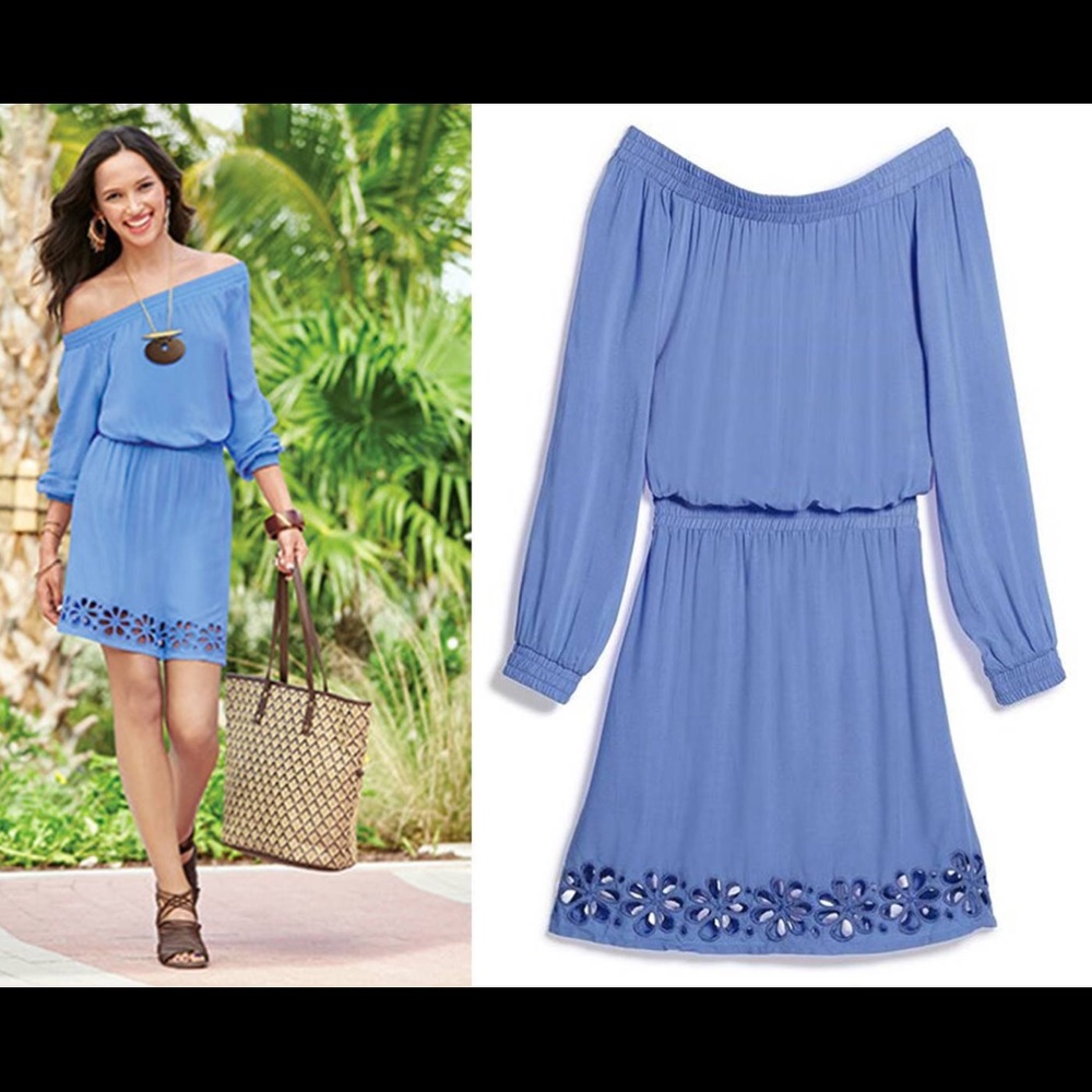 Off the Shoulder Blue Flower Dress